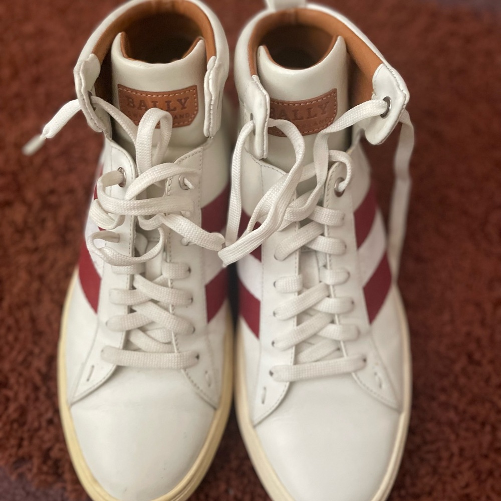 Bally White and Red High-Top Sneakers